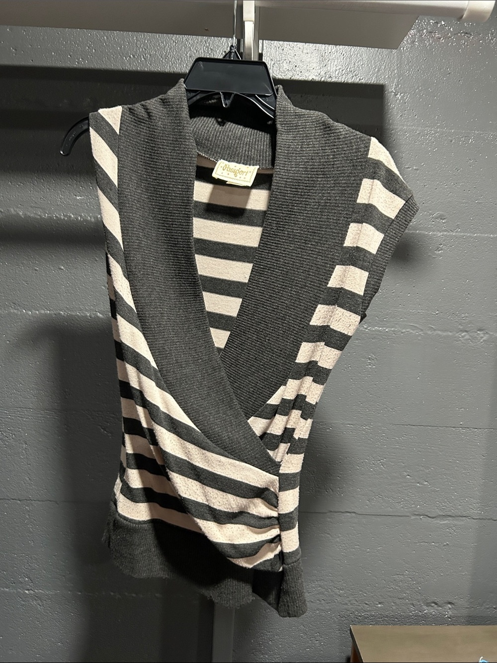 Passport Striped Wrap Knit Top - Gray & Cream